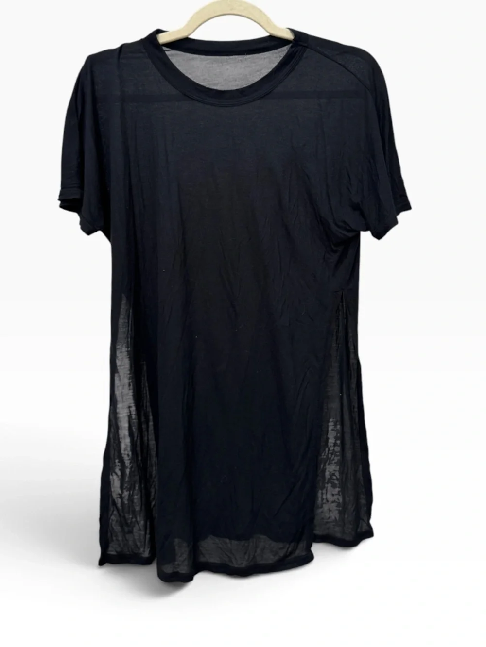Alo Yoga Dreamer Top Black Sheer Oversized Side Slit Tunic Tee estimated Sz S
